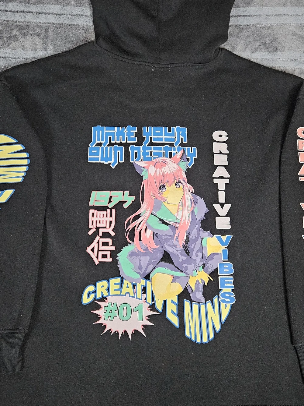 Orange Kiss Black Neko Otome Anime Girl Graphic Zip-Up Hoodie Size L